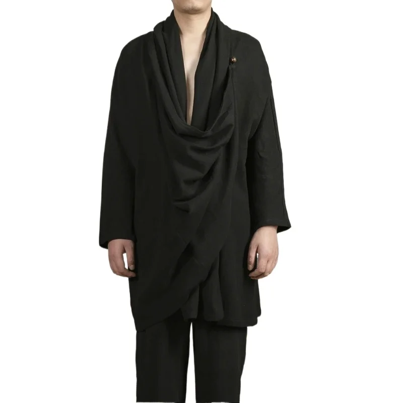 Men's Cotton Linen Loose Casual Cardigan Trench Coat Japanese Streetwear Punk Gothic Long Jacket Women Outerwear Trenchcoat