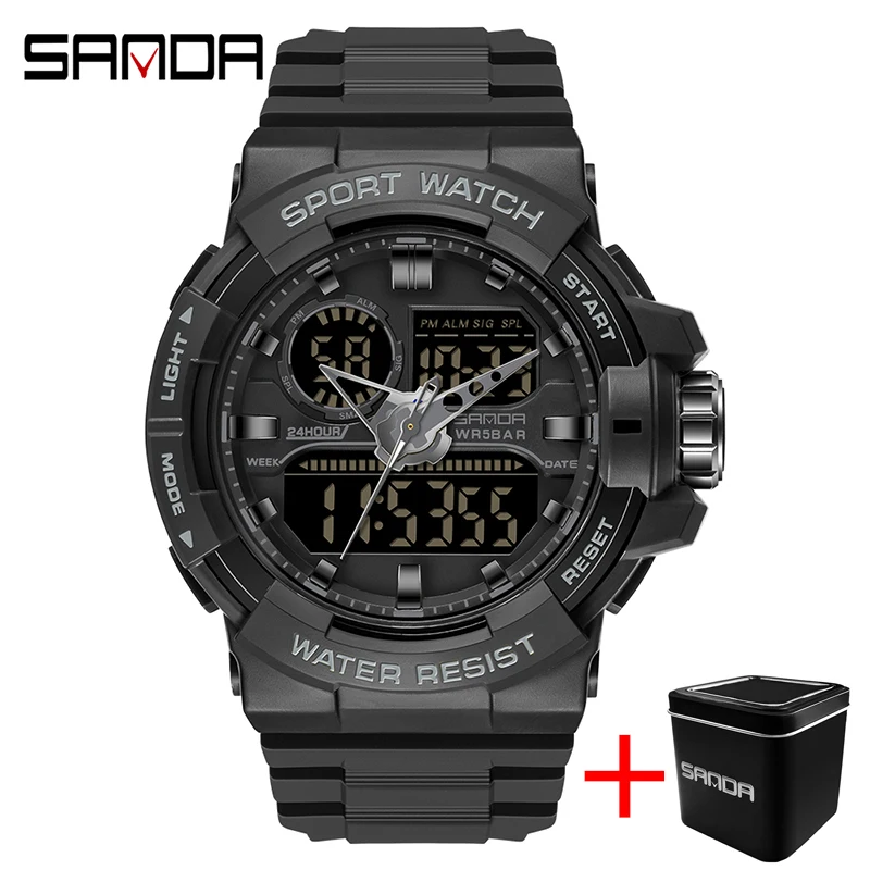 SANDA Sport Watch Dual Time Men Watches 50m Waterproof Male Clock Military Watches for Men Shock Resisitant Quartz Watches Gifts