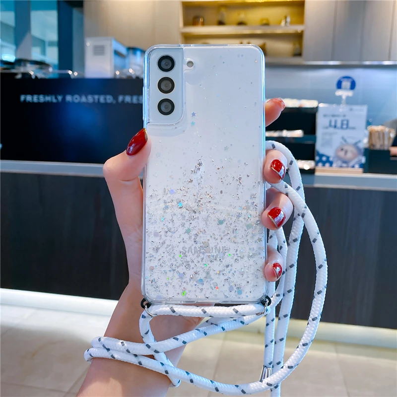 Glitter Crossbody Lanyard Strap Necklace Phone Case
