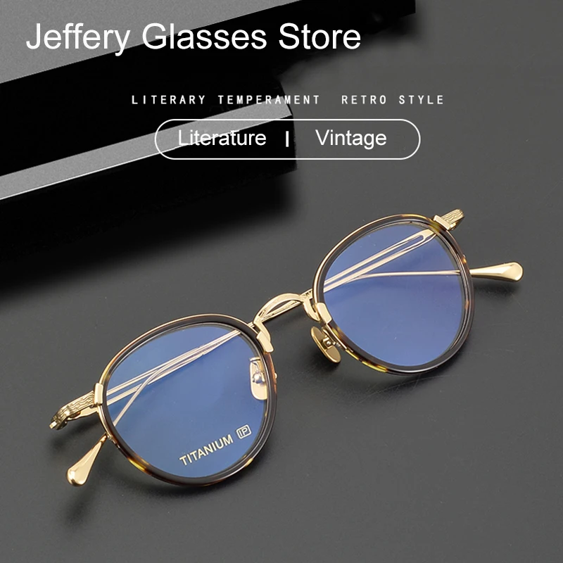 

Japanese Titanium Acetate Glasses Frame Men Women Round Carving Eyeglasses Fashion Ultralight Prescription Eyewear Optics Lenses