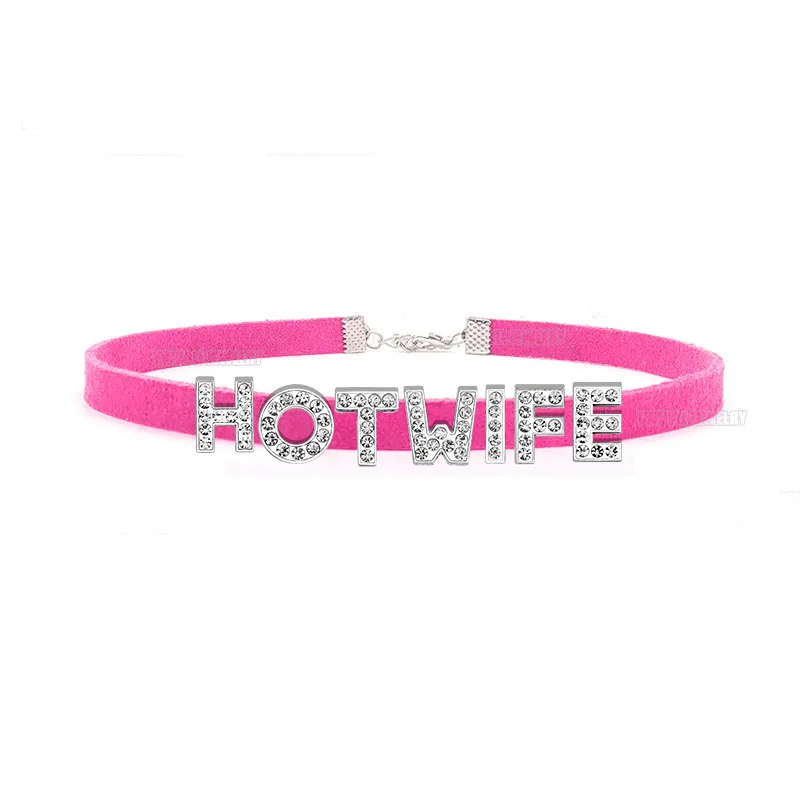 Hot Sexy Rose Red Suede Leather Collar Rhinestone Letters Choker Harajuku DIY Customized Necklaces Lovers BDSM Cosplay Jewelry