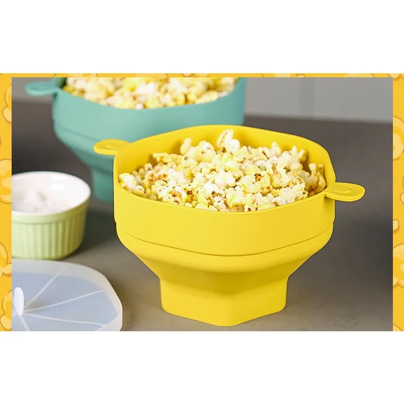Foldable Silicone Popcorn Maker Bowl with Lid - Large Capacity Kitchen Baking Tool