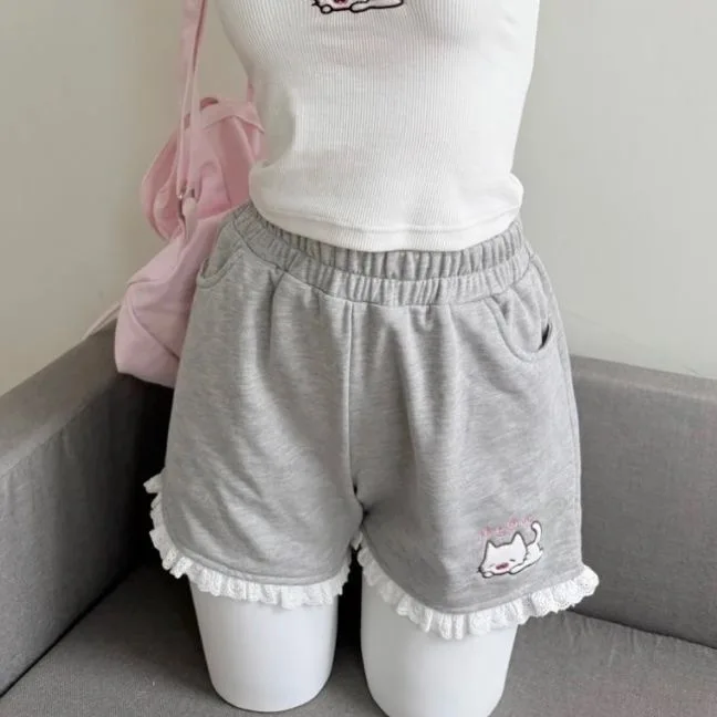 Women Print Cute Shorts Ventilate Thin Version Kawaii Loose Casual Cutecore Bottoms Fashion Elastic Waist Summer Wide Leg Short 1