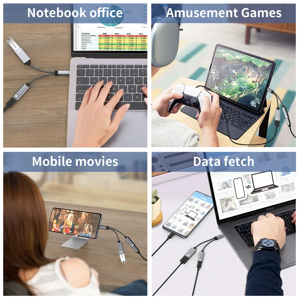 PD 60W 타입 C to USB 어댑터 USB-C OTG 2 in 1 컨버터 블루투스 마우스 키보드 연장용