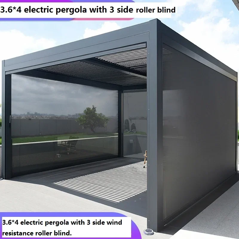 

Big size 3.6*4 Motorised Outdoor Gazebo Modern Aluminium Louvre Roof Bioclimatic Pergola for Sunshade waterproof led pergola