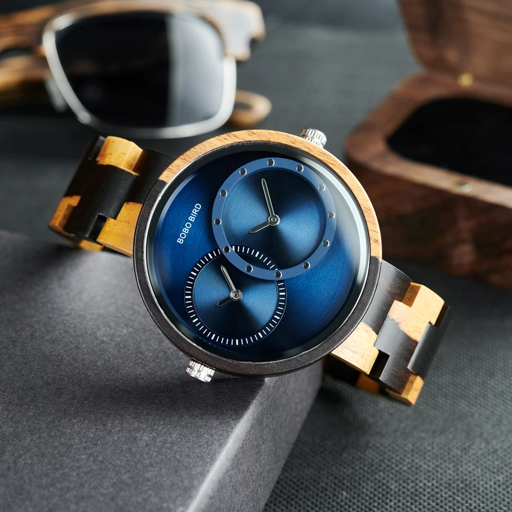 BOBO BIRD Montre en Bois élégante pour Femme Affichage Double Fuseau Horaire BOBO BIRD