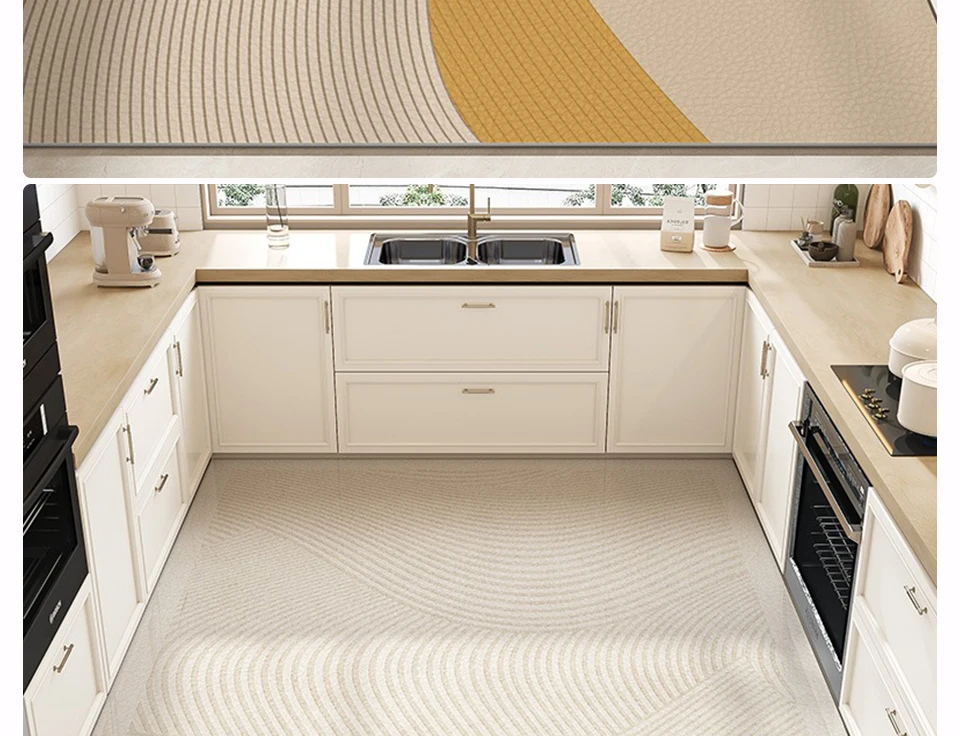 Kitchen Floor Mat Large Area Waterproof Carpet Pvc Leather Oil-proof Non-slip Foot Mats Line Minimalist Home Decoration Rug