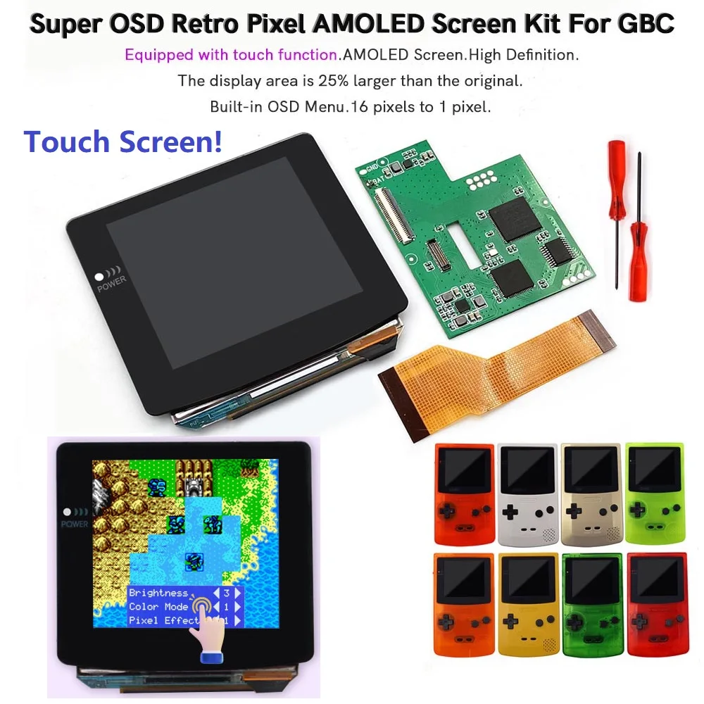

GBC Laminated Touch OLED Screen OSD Menu RETRO PIXEL AMOLED Touch LCD Screen For GameBoy Color GBC With Pre-cut Shell Housing