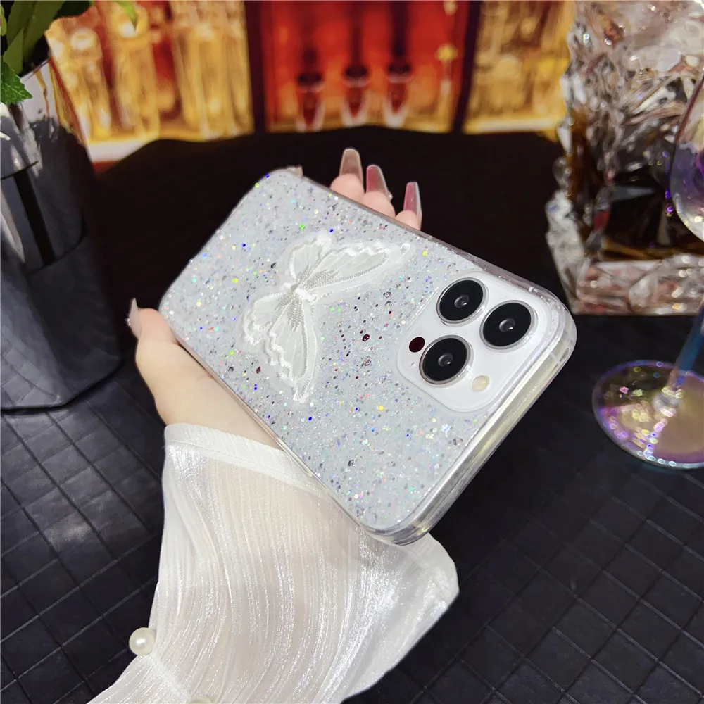 Coque de téléphone à paillettes brillantes et papillon, étui pour Samsung S24 S23 Ultra S23FE S21FE S20 FE S22 Plus Note 20 Blling_voghion.com