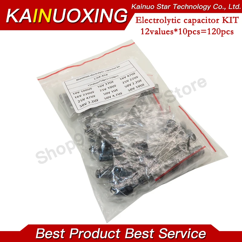 UF-470UF 알루미늄 전해 캐패시터 어소트먼트 키트 세트 팩, 120 개, 12 값 0.22, 120 개, 1 세트