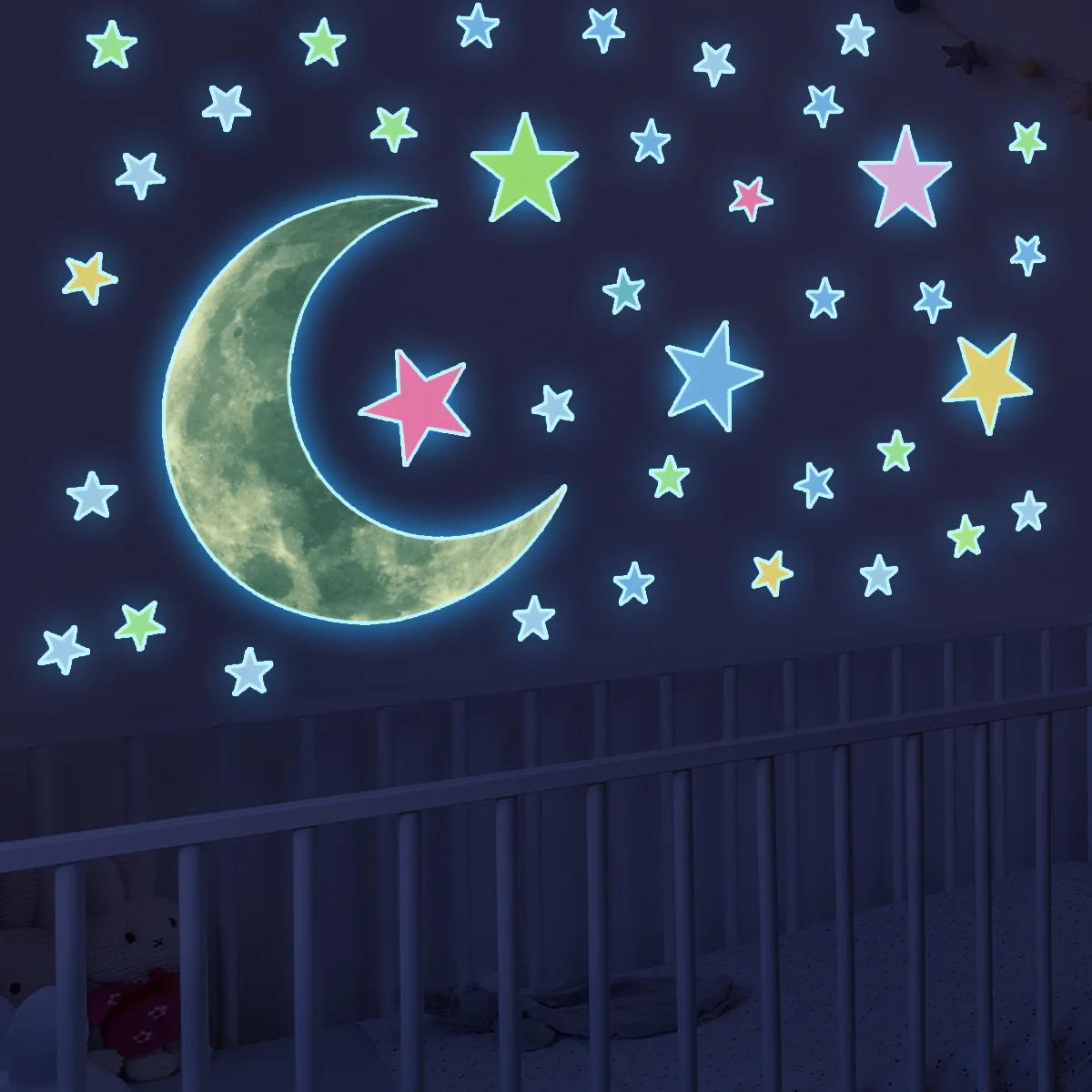 Moon Star Fluorescence Noctilucent Night Glow in Dark Luminous Vinyl Removable Nursery Kids Child Bedroom Wall Stickers Decal