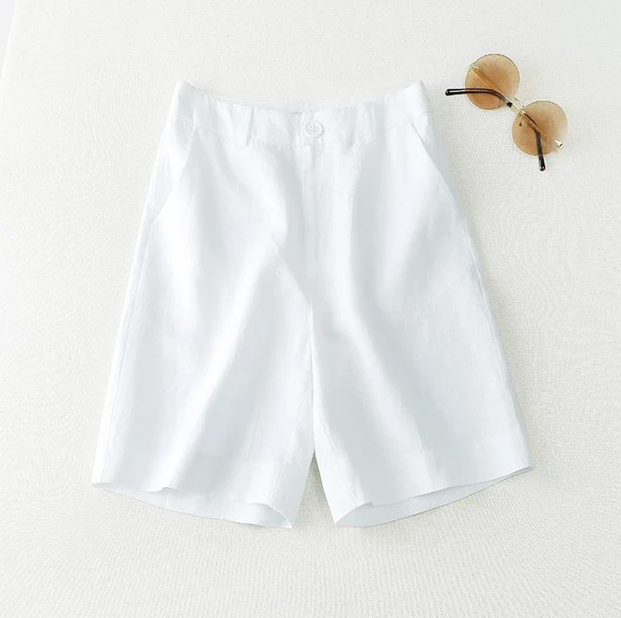 Women's Shorts Linen Half Knee Length Mid Wide Female Short Pants Bermuda Offer Aesthetic Hot Streetwear Korean Style For Summer