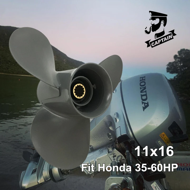 Фото Лодочный пропеллер Captain 11x16 подходит для подвесного двигателя Honda 35 л.с. 40 л.с. 4 л. С. BF50A BF60 13 зубьев сращивания алюминиевые лодочные пропеллеры №1