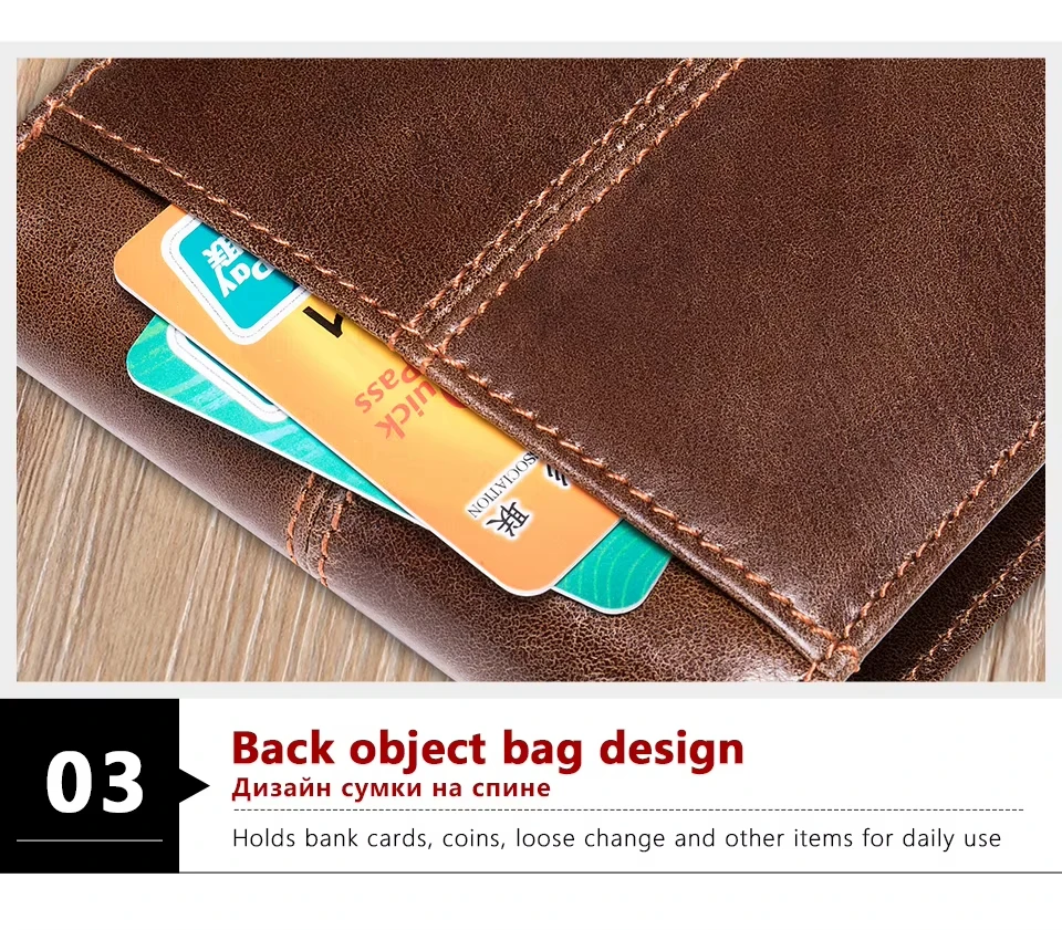 Men's Genuine Leather RFID Wallet with Coin Purse and Cardholder