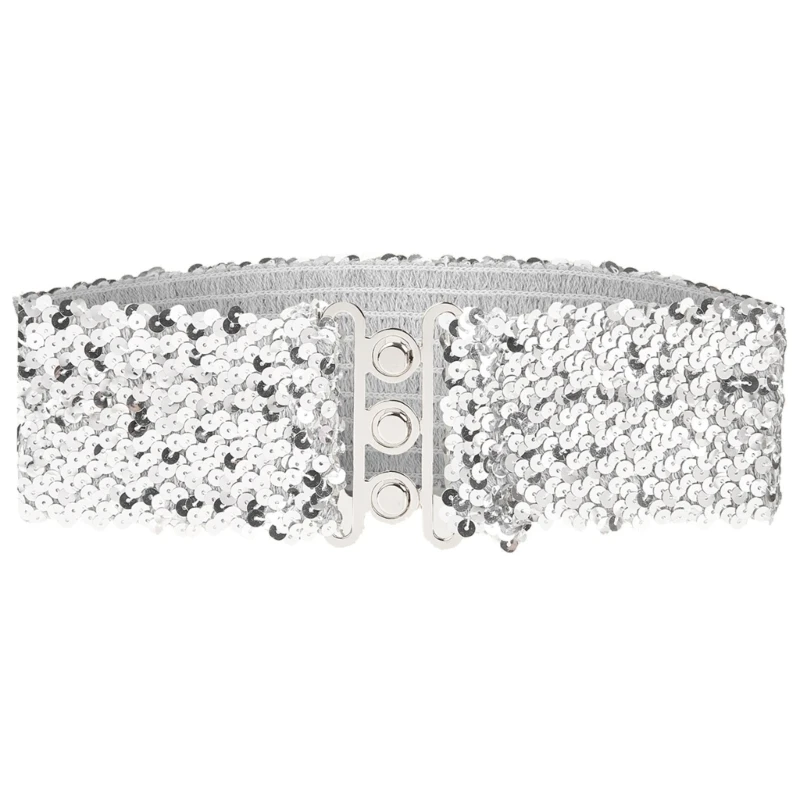 

Waist Belt Sequins for Cowboy Cowgirl With Metal Buckle Vintage Elastic Belt