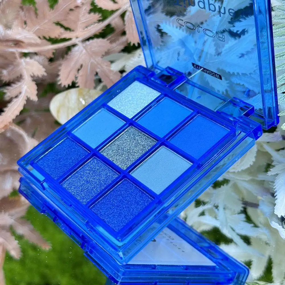 9-Color Ocean Blue Eyeshadow Palette with Matte and Shimmer Finishes