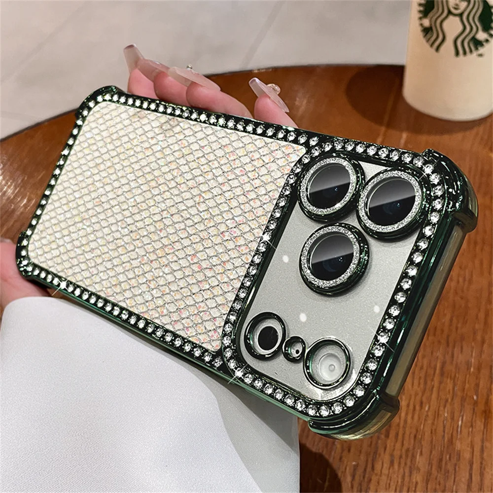 Colorful Glitter Full Screen Diamond Phone Case for iPhone 18 Pro Max 17 16 15 14 13 Lens Protection Plated Shockproof Cover