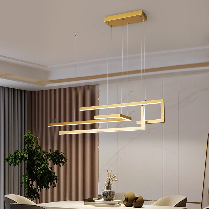 

Nordic Geometry Black/Gold LED Chandelier Living Dining Room Island Lighting Hanging Fixtures Restaurant Kitchen Bar Office Lamp