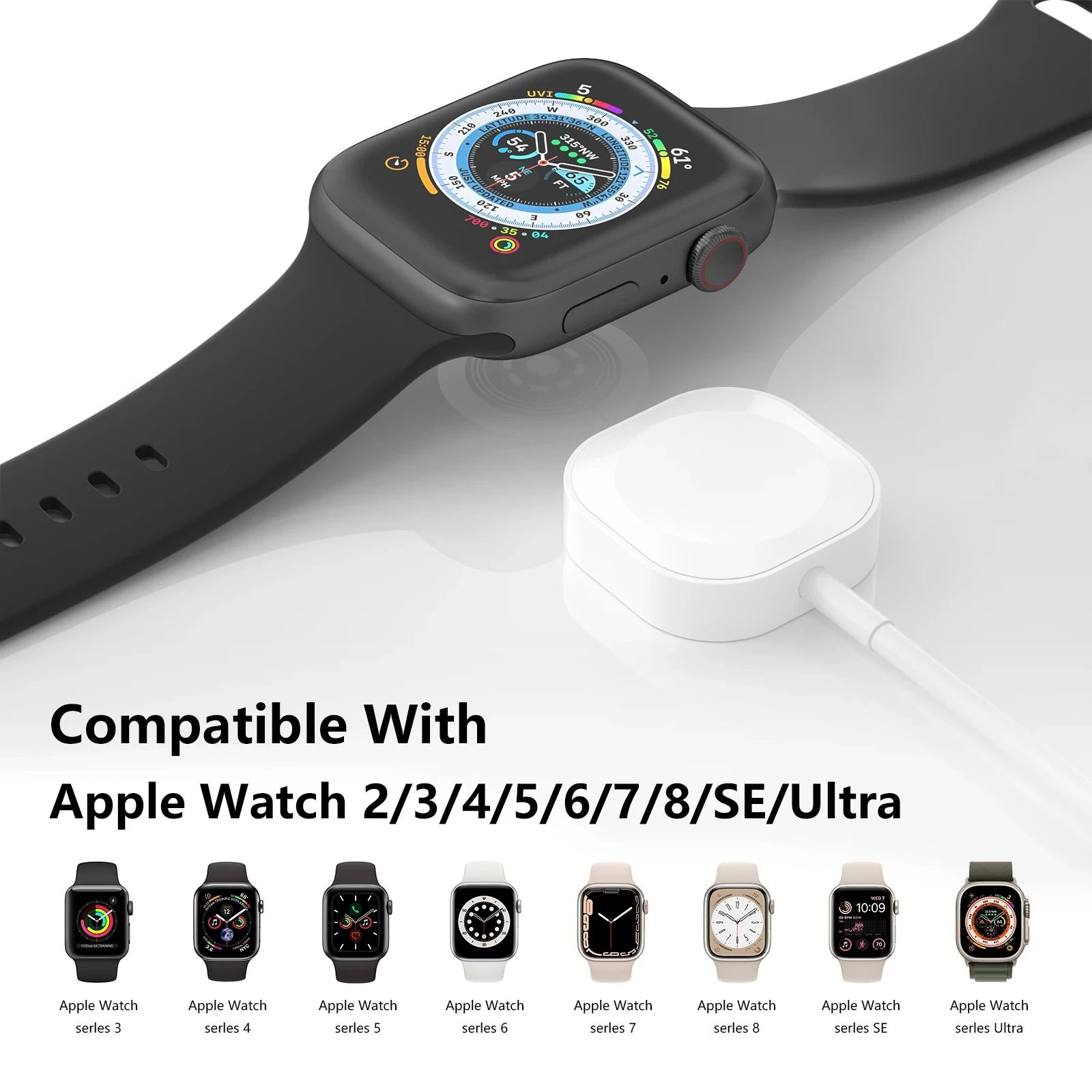 Фото Магнитное Беспроводное зарядное устройство для Apple Watch Series 9 8 7 6 5 4 SE, кабель для быстрой зарядки USB Type-C для iWatch Series 6 3 5 3 2 1 №5