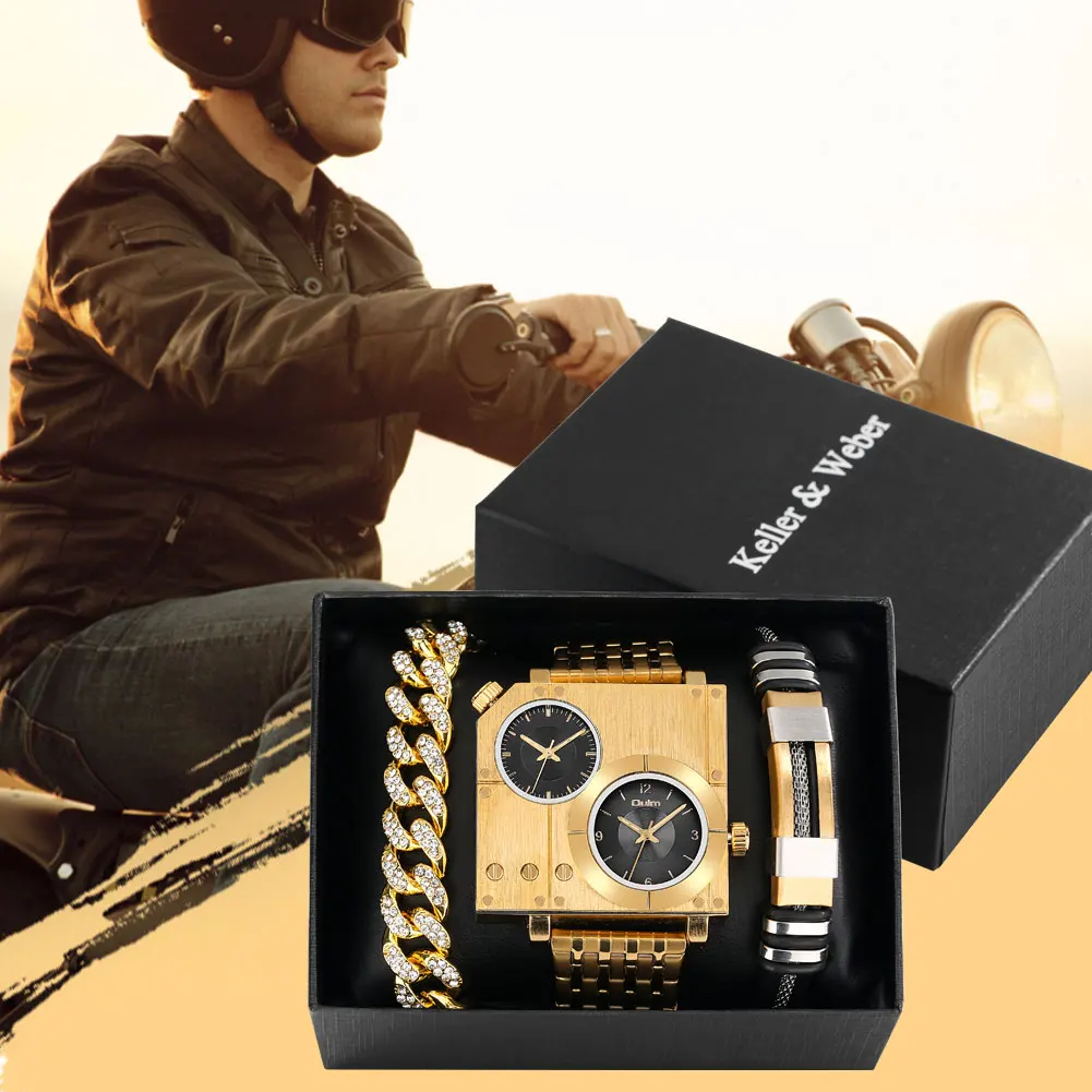 Golden Luxury Brand Quartz Wristwatch Male Diamond Bracelet Set Gift for Boyfriend Fashion Square Dial Design Relogio Masculino 6 Golden Luxury Brand Quartz Wristwatch Male Diamond Bracelet Set Gift for Boyfriend Fashion Square Dial Design Relogio Masculino 6