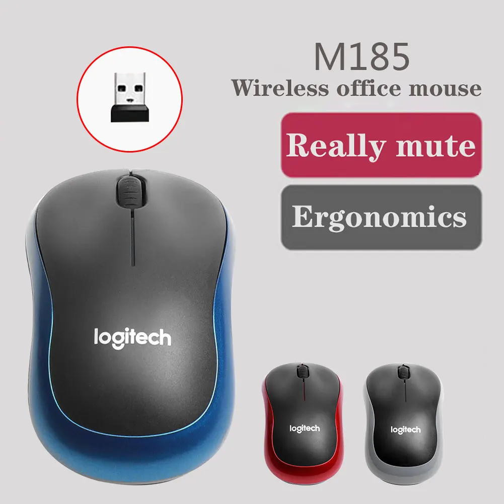 Logitech M185 Wireless Mouse 2.4 GHz USB 1000DPI 3 Buttons Silent Gaming  Optical Navigation Mice for PC/Laptop Mouse Gamer