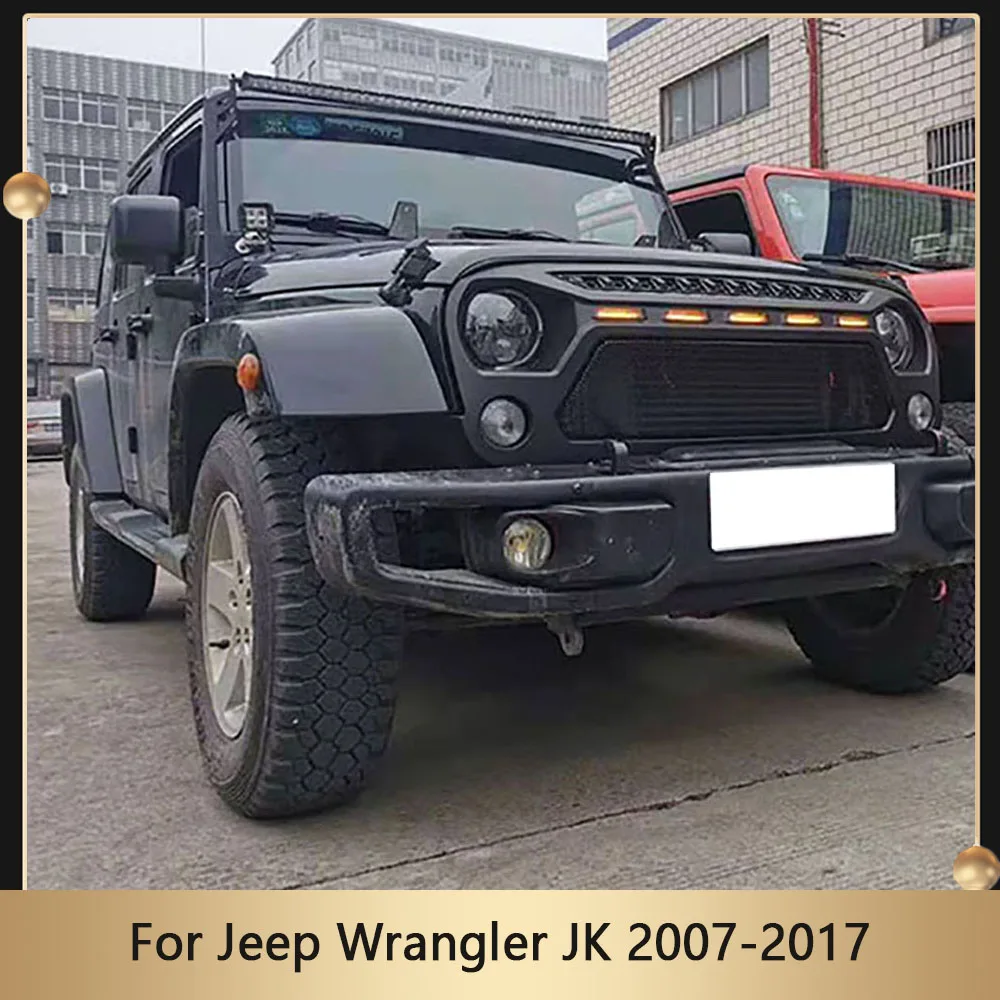

Car Matte Black Front Grille For Jeep Wrangler JK 2007-2017 Offroad Bumper Racing Grills Mesh Cover Radiator Grid Auto Part