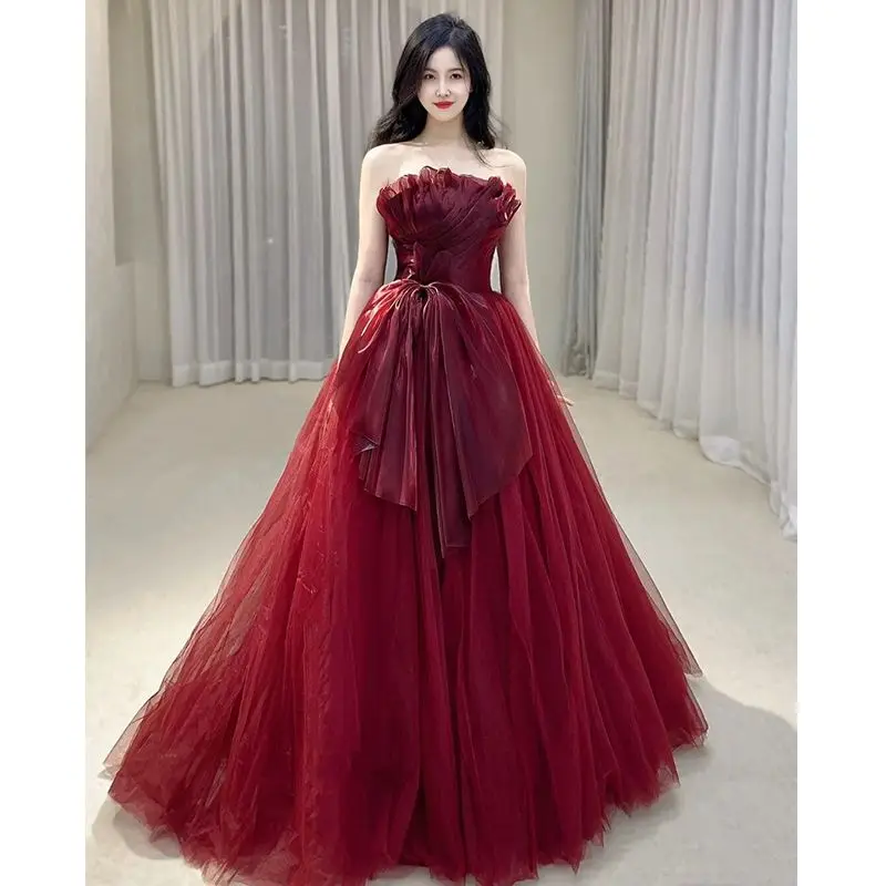 

Harajpee Toast Dress Bride Wine Red Wedding Engagement 2024 New Style Dresses French Luxury Evening Women Beautiful Vestido