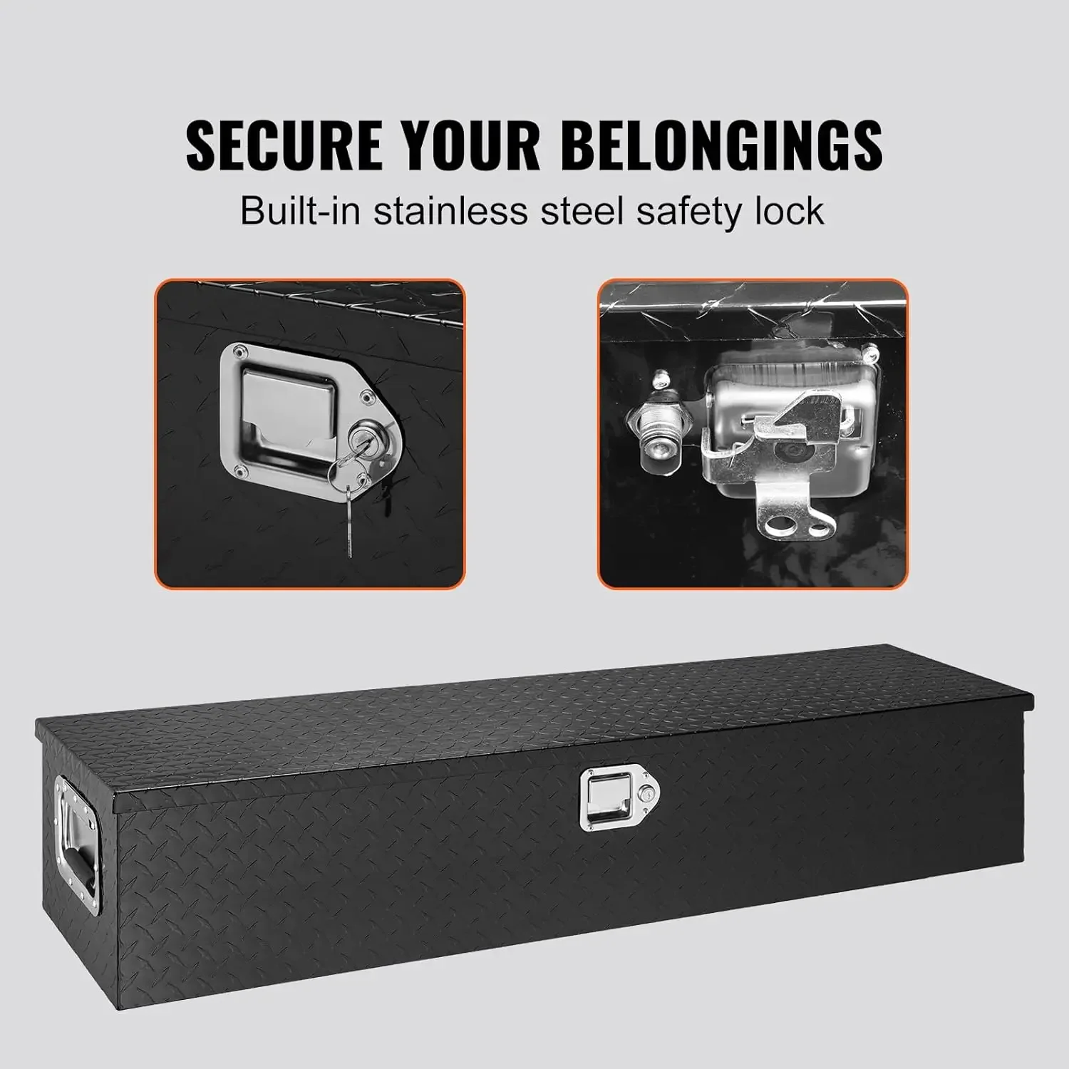 Heavy Duty Aluminum Truck Bed Tool Box, Diamond Plate Tool Box with Side Handle and Lock Keys, Storage Tool Box Chest Box 4