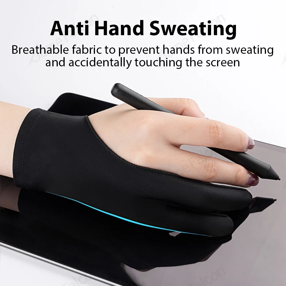 Luva de Dois Dedos Preta Anti-incrustante para Tablet Telefone Desenho Luvas de Escrita para Ipad Pro Air Mini Contato Anti-acidental - Imagem 2