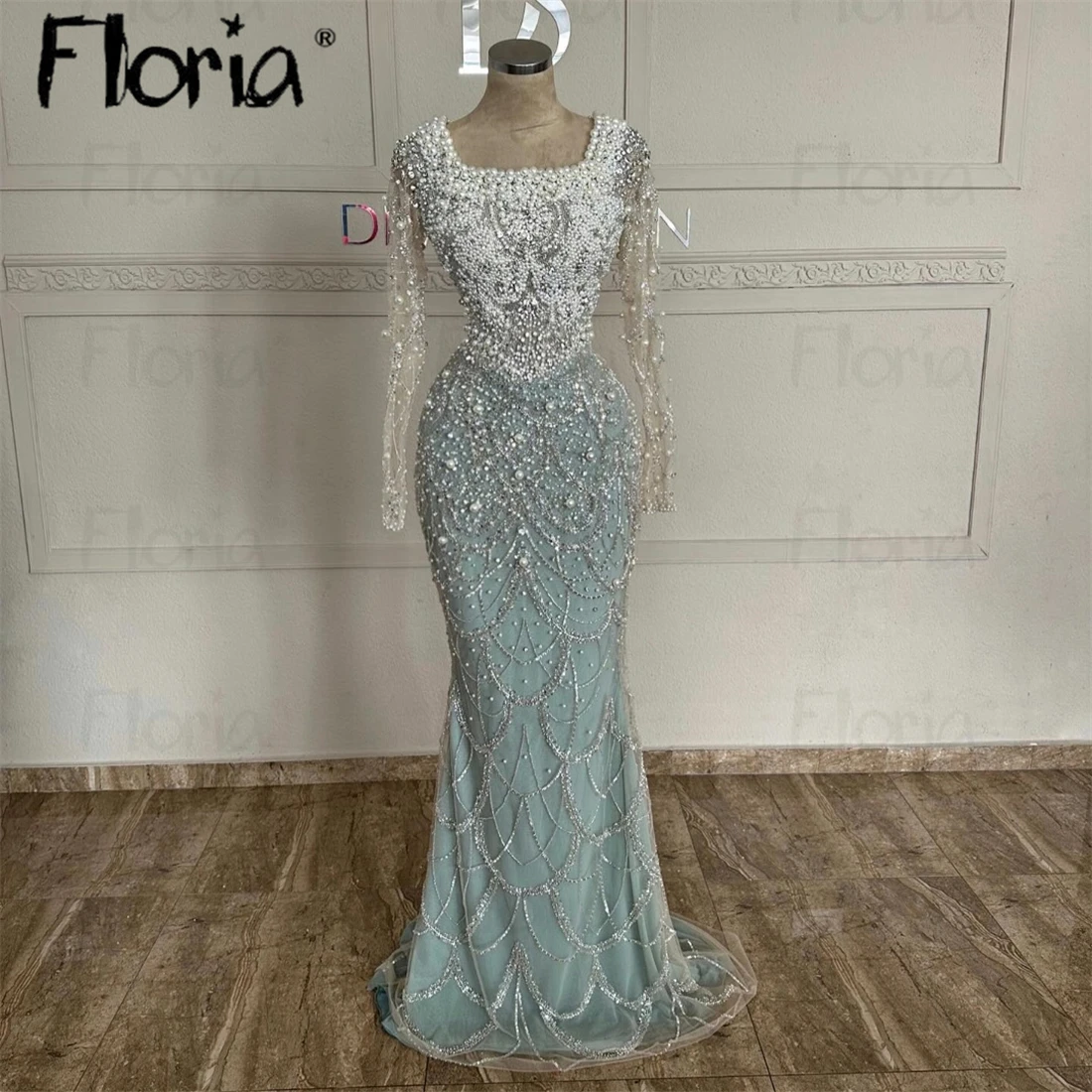 Fashion Contrast Color Long Evening Dress Vintage Square Neck Full Ivory  Pearls Elegant Party Gown Customized Dinner Prom Dress - AliExpress 320
