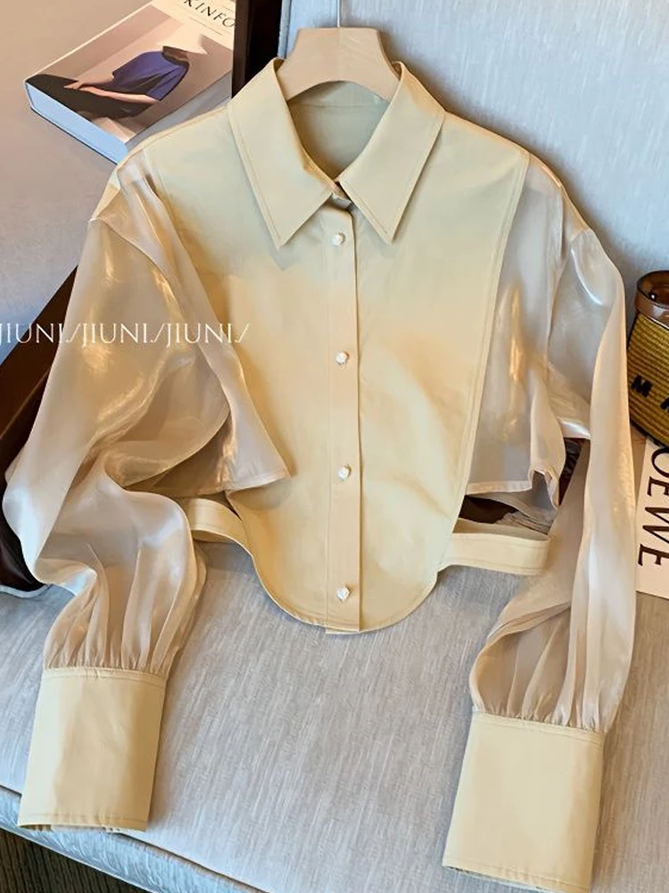 

Mesh Spliced Shirt Women's Spring/Summer 2023 Ne Top Top Women Woman Clothing shirt & blouseWomen's Clothing Offer Free Shipping