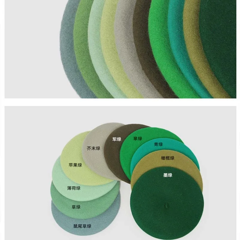 Wool Beret Hat Green Wool Beret Japanese Retro Painter Bud Hat Autum Winter Vintage Keep Warm Cute Casual Women