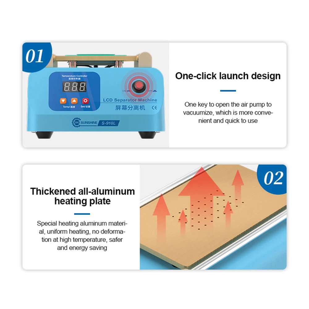 Phone LCD Screen Separator SUNSHINE SS-918L Support LCD Screen Separation under 8 inches Temperature Adjusted from 50 to 130 &deg;C