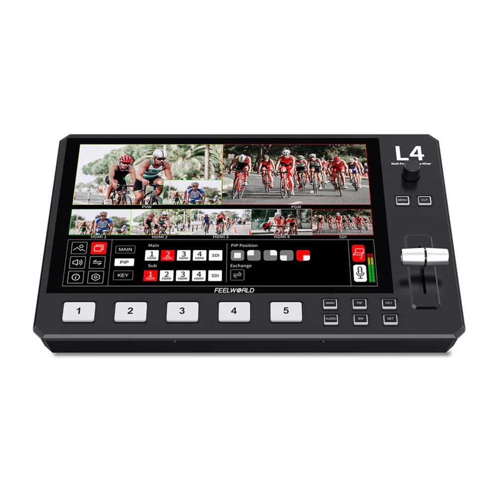필월드 USB3.0 L4 카메라 비디오 믹서 스위처 터치 스크린 스위처 멀티 모니터 (라이브 스트리밍/스포츠 경기/웨딩용)