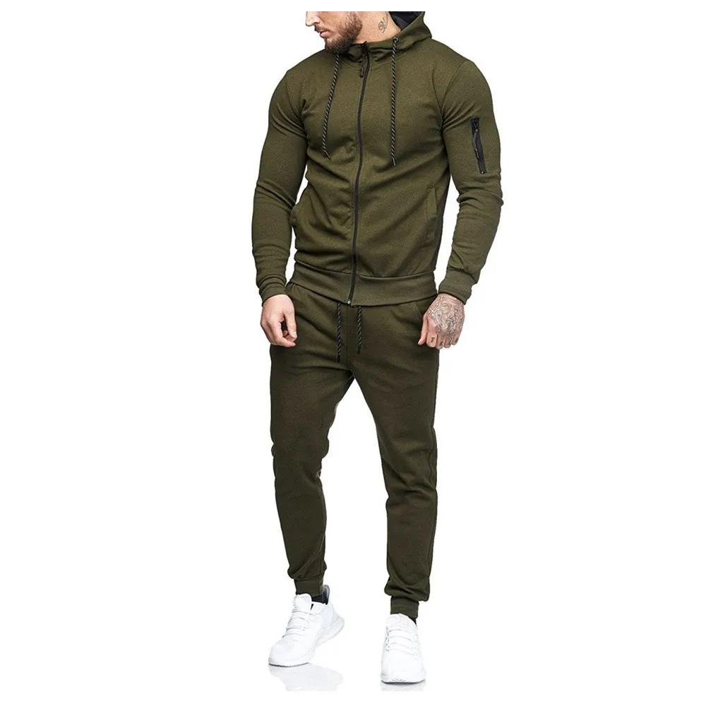 Mens Solid Color Pantsuit Loose Drawstring Zip Up Hoodies Loose Outdoor Sports Pants Gym Jogging Fitness Trousers Suit Outfits