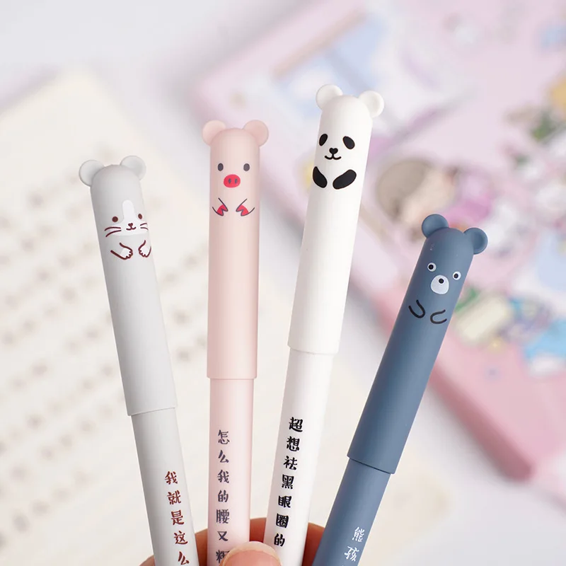 4pcs Cute Bear Pig Erasable Gel Pen Set Kawaii Pens Back to School Stationery Supplies for Writing Noting Journaling Kids Gifts gel pens