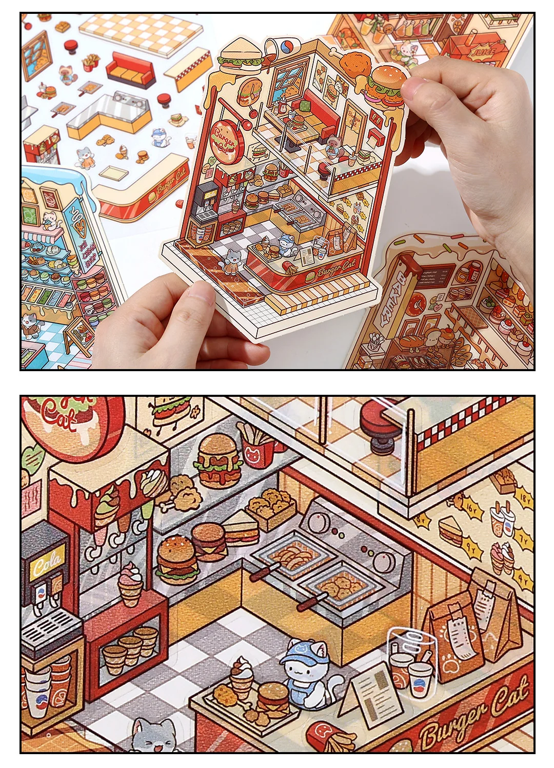 13 Stück in 1 Buch Cartoon 2,8D Landschaft Aufkleber DIY Tasche Kabine Szene Stapeln und Aufkleber Geschenk für Kind Kind Student – Detail 15