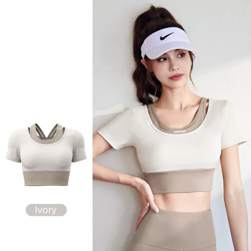 

High Elastic Waist Color-Blocking Fake Yoga Skirt Hip Lifting Quick Drying Breathable Sports Top