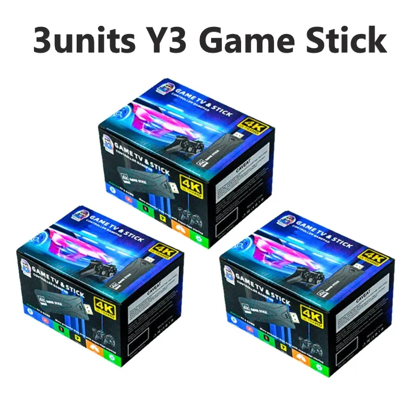 

Retro Game Stick 3units Y3 4K HD RK3228A Chips DDR3 1GB Retro Video Game Console Android 7.1TV Box 2.4G Wireless Controllers PS1