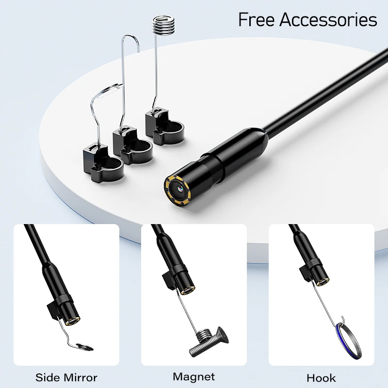4.3'' Hand-held Industrial Endoscope 8mm Camera 1080P HD Rigid Cable IP67 Borescope Inspection Piping Car Sewer Camera 2600mAh 6