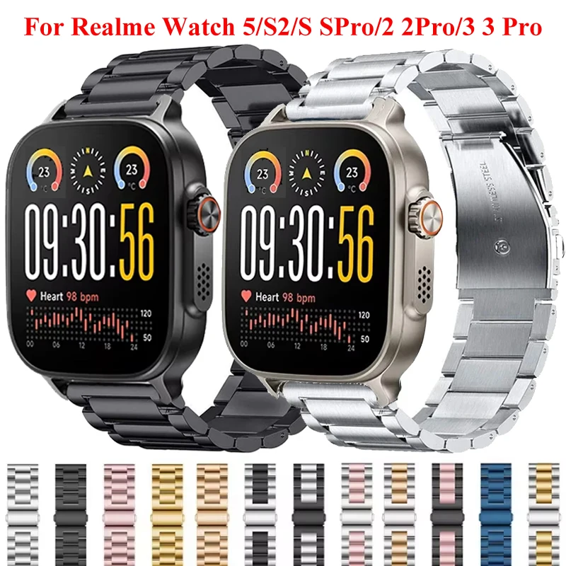 Stainless Steel Watch Band - 22mm Adjustable Metal Strap