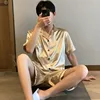 Couleur unie vêtements de nuit soie Satin Pyjamas Couple ensemble à manches courtes Pyjamas costume Pijama femmes hommes vêtements de détente grande taille Pj ensemble