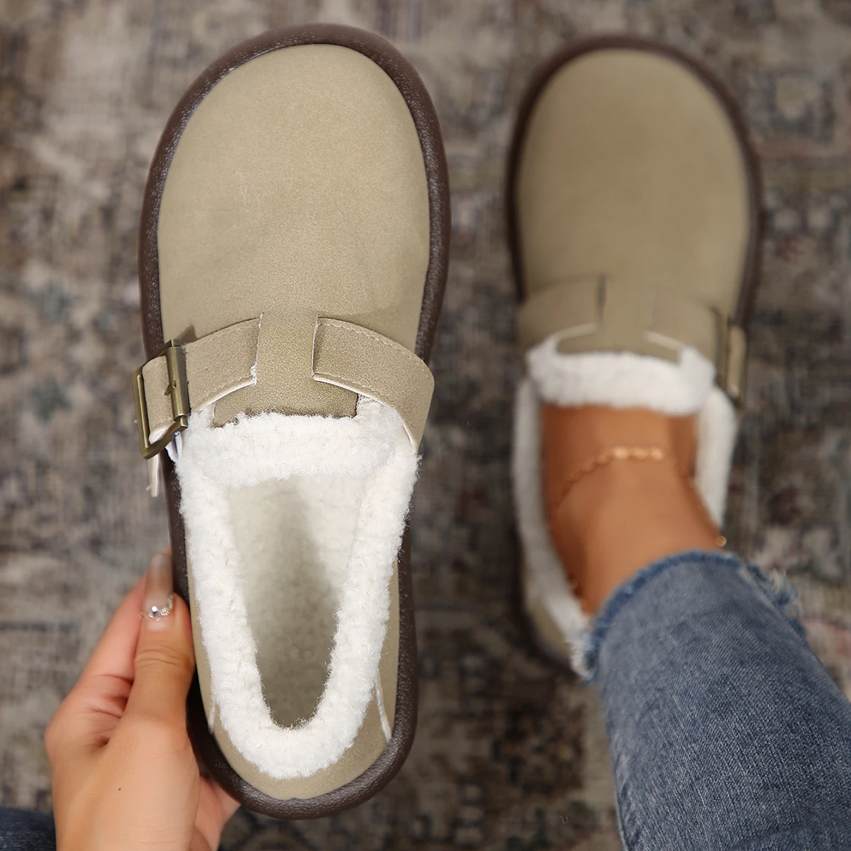 Women's boots Frosted suede soft soled plush ankle boots Autumn and winter fashion with a single plus-size women's shoes