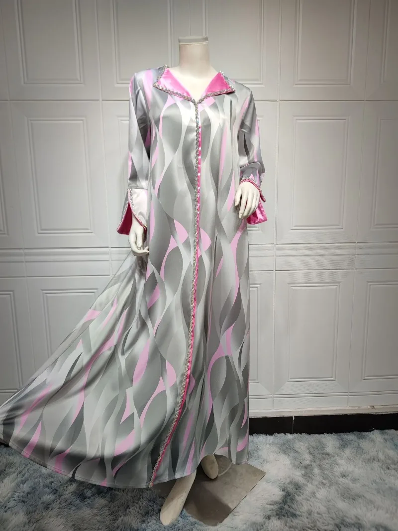 Eid Jalabiya Long Dress Diamond Muslim Abaya Party Dress for Women Arab Caftan Abayas Long Sleeve Robe Woman Ramadan Vestidos