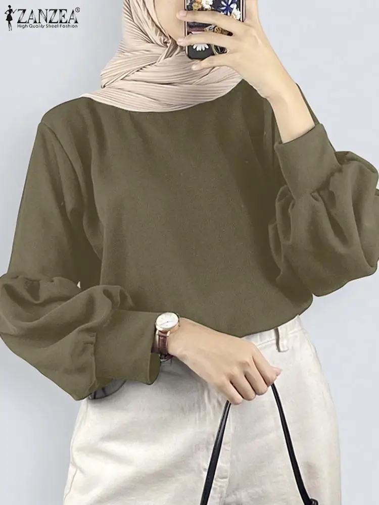 

ZANZEA Vintage Turkey Hijab Blouse Woman Puff Sleeve O-Neck Tunic Tops Female Fashion Party Shirt Casual Holiday Chemise 2024