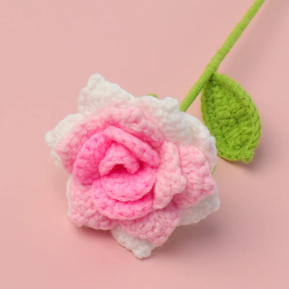 Handmade Crochet Rose Flower Artificial Knitted Floral Bouquet Craft Gift for Home Decor 10pcs crochet kit crochet hooks crochet needles