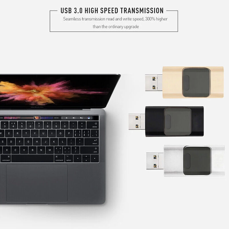 아이폰, 타입C, 안드로이드, PC용 4-in-1 USB 3.0 외장 플래시 드라이브, 간편 백업 및 파일 전송, 포토 스틱 메모리 스틱