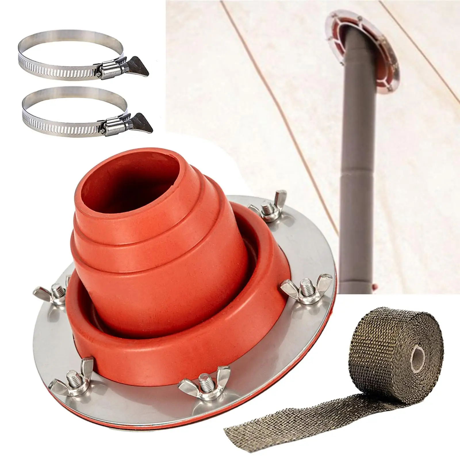 Tent Roof Stove Jack with Fireproof Tape Tube Pipe Vent for Wood Burner Yurt