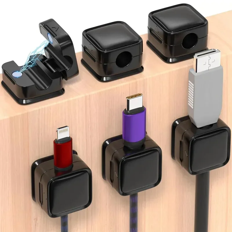 6PCS Magnetic Cable Clips Smooth Adjustable Cord Holder Under Desk Management Wire Keeper Organizer
