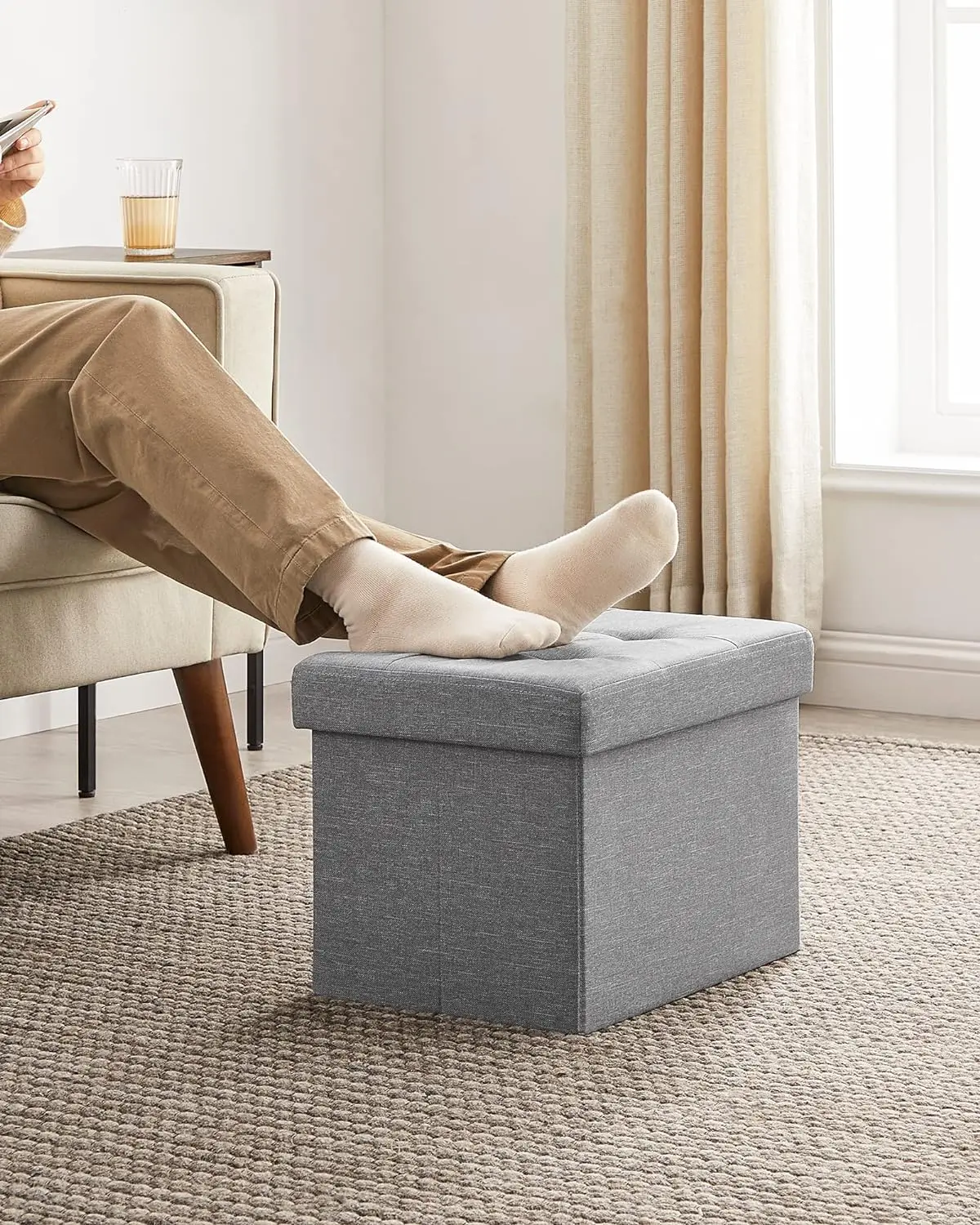 

SONGMICS Small Folding Storage Ottoman, Foot Rest Stool, Cube Footrest, 12.2 x 16.1 x 12.2 Inches, 286 lb Load Capacity